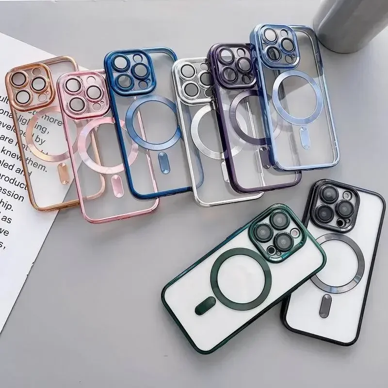 Luxury Plating For Magsafe Magnetic Case For iPhone 17 16 15 14 13 12 11 Pro Max Plus Wireless Charge Cover With Lens Protector - Image 2