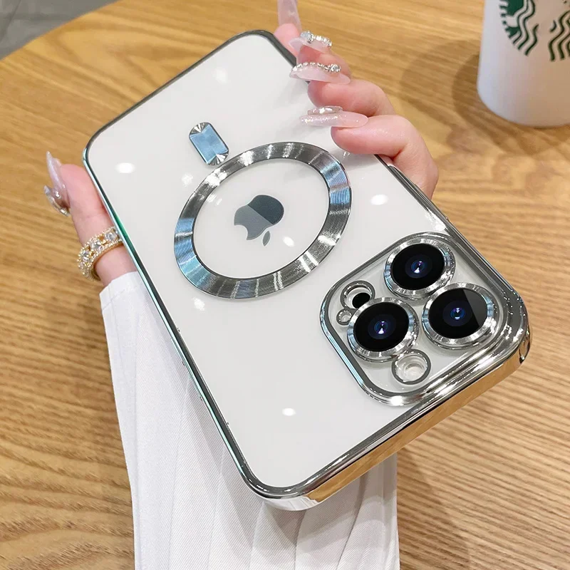 Luxury Plating For Magsafe Magnetic Case For iPhone 17 16 15 14 13 12 11 Pro Max Plus Wireless Charge Cover With Lens Protector - Image 9