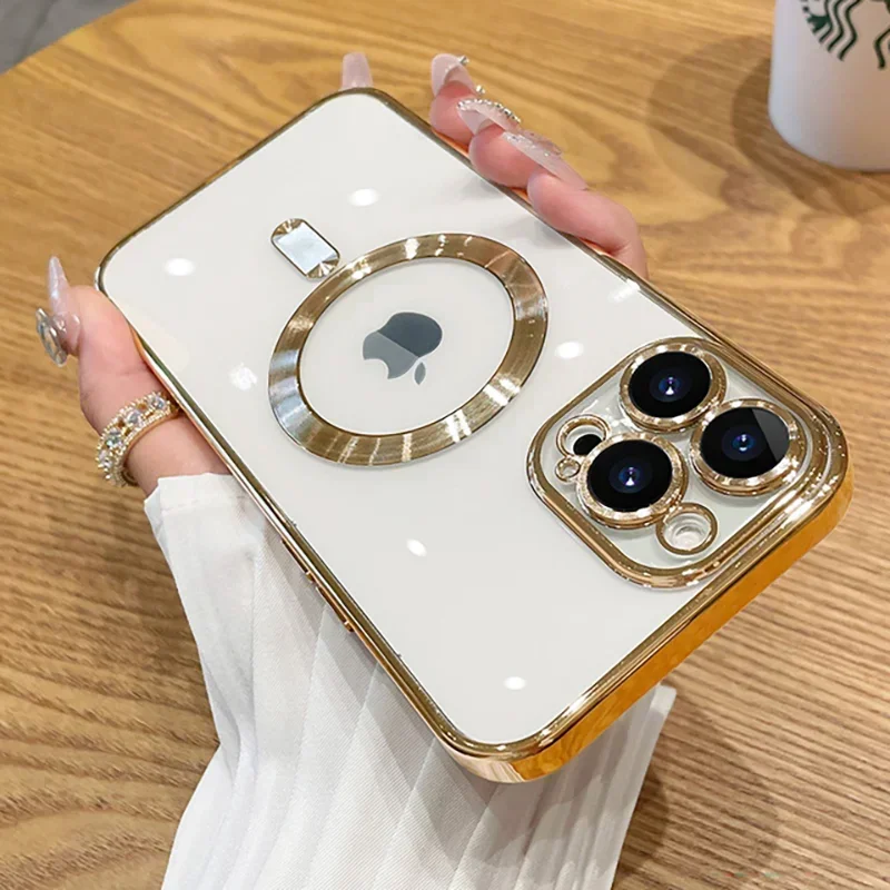 Luxury Plating For Magsafe Magnetic Case For iPhone 17 16 15 14 13 12 11 Pro Max Plus Wireless Charge Cover With Lens Protector