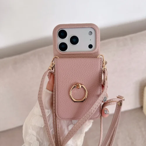 Crossbody Card Solt Ring Holder Flip Mirror Magnetic Wallet Leather Case For iPhone 17 Pro Max 16 Plus 15 14 13 12 Lanyard Cover