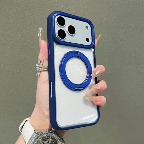 Luxury Aluminum Alloy Magnet Stand Magnetic Phone Case For iPhone 17 16 15 14 13 12 Pro Max Plus Transparent Protective Cover