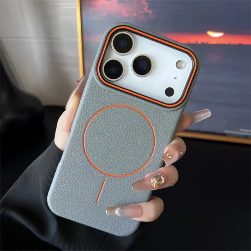 Frosted Hit Color Lichee Pattern Magnetic Phone Case For iPhone 17 Pro Max For Magsafe TPU Soft Cover