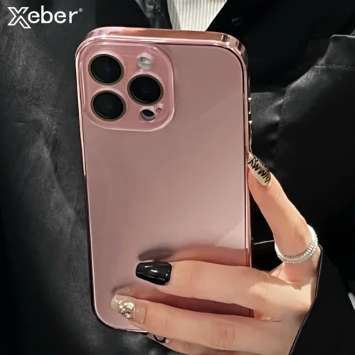 Luxury Plating Glossy Glass Phone Case For iPhone 17 15 16 Pro Max 14 13 12 11 Pro Camera Protection Shockproof Bumper Hard Cove
