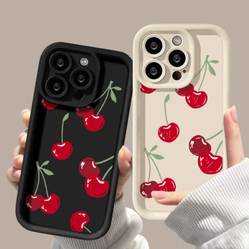 Red Cherry Phone Case For iPhone 13 17 Pro Max Case iPhone 11 16 15 14 Plus 12 16Pro XS Max XR X Cases Soft Silicone Back Cover