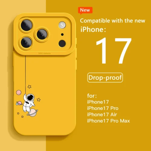 Cartoon astronaut pattern anti drop protective case, suitable for iPhone 13 14 15 16 17 Pro Max/Pro high-quality phone case.