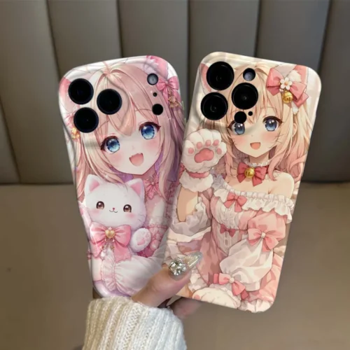 Cat Pink Anime gir For Apple iPhone 17 16e 16 15 14 13 12 11 X Air Pro Max Plus Mini Soft Hard Phone Case