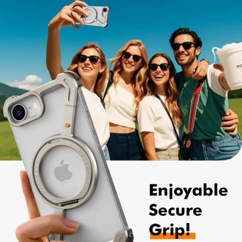 Eary Frameless Case for iPhone 16 E Magsafe Z-Shaped Phone Cover With 360°Rotate Magnetic Kickstand Metal Shockproof Protective