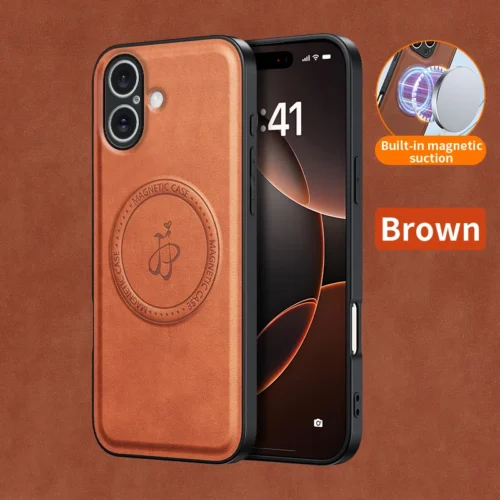 Luxury Magnetic Wireless Charging Leather Phone Case For iPhone 17 16 15 14 13 12 Pro Max Plus Silicone Camera Protection Cover