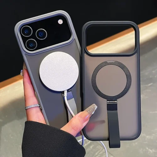 Translucent Matte Phone Case For iPhone 17 Pro Max 16E 13 12 16 Pro Max 15 14 Plus For Magsafe Magnetic Ring Stand Lanyard Cover
