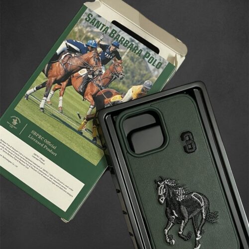 Luxury Santa Barbara Polo Club Black Horse Leather Case for iPhone 15 Pro Max…17Pro Max.