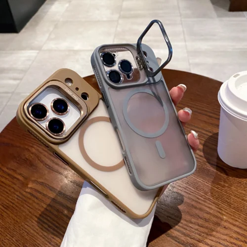 Luxury Metal Ring Lens Stand Protector Phone Case for iPhone 17 Air 16E 15 14 Plus 13 12 11 Pro Max for Magsafe Shockproof Cover