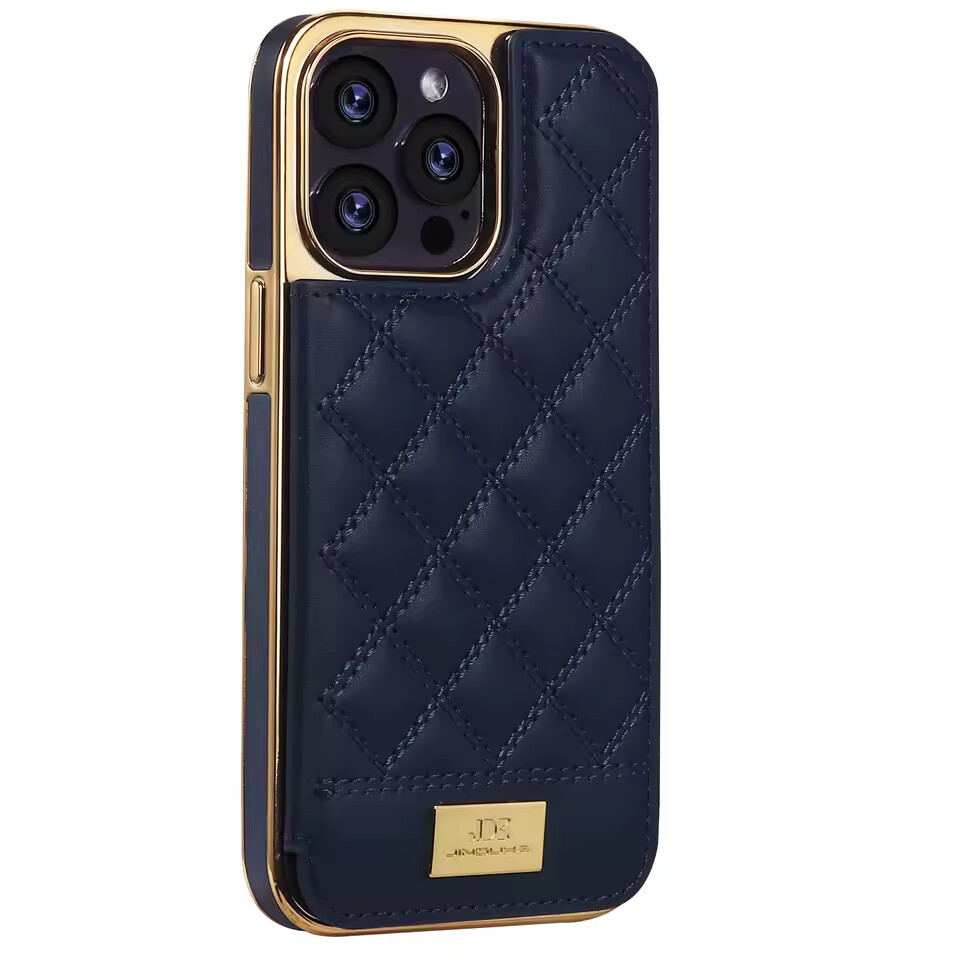 Magnetic Leather Wallet Case For iPhone 15 12 13 14 Pro Max Plus Shockproof High-end Gold Plating Grid Pattern Card Slots Cover - Image 5