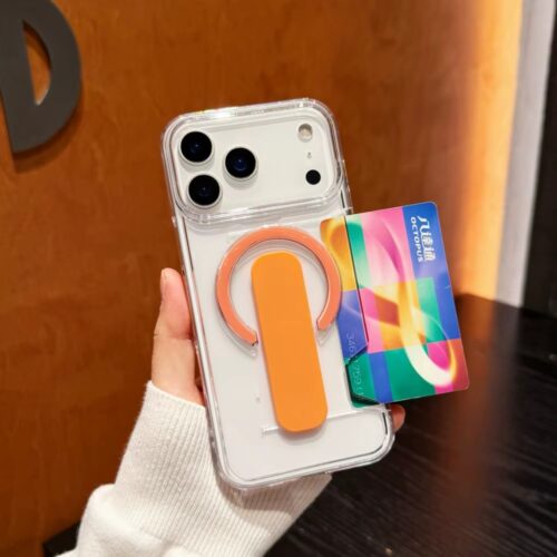 Luxury Card Holder Clear Bracket Magnetic Case For iPhone 17 16 15 14 13 Pro Max For Magsafe Charging Shockproof Acrylic Cover