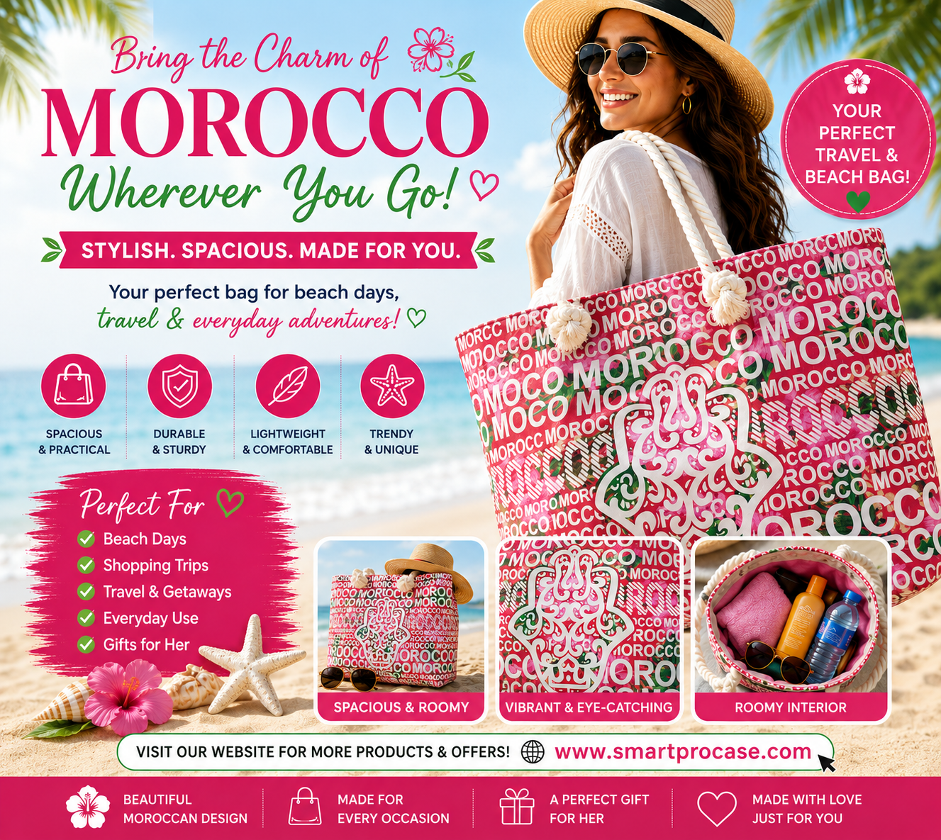 ✨ Le Sac d’Été Parfait ✨ Stylieux, spacieux et conçu pour toutes vos aventures Que ce soit pour la plage, le shopping, les voyages ou les sorties ensoleillées, ce sac est votre compagnon idéal au quotidien.