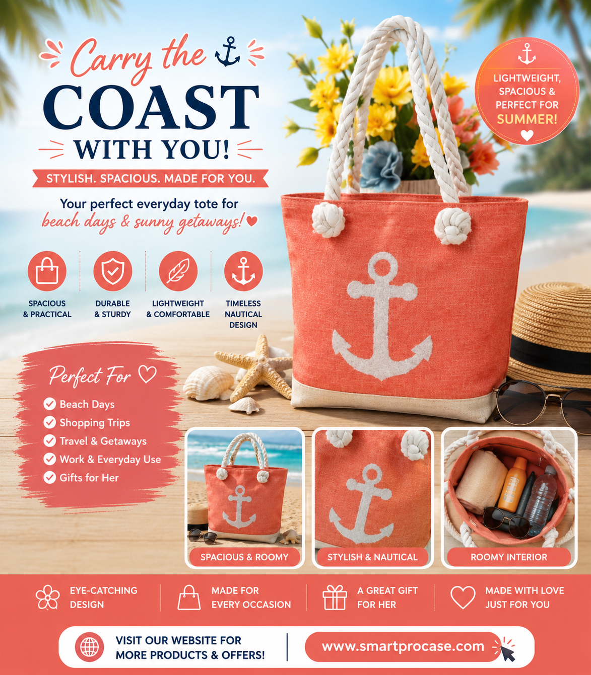 ✨ Le Sac d’Été Parfait ✨ Stylieux, spacieux et conçu pour toutes vos aventures ! Que ce soit pour la plage, le shopping, les voyages ou les sorties ensoleillées, ce sac est votre compagnon idéal au quotidien. - Image 3