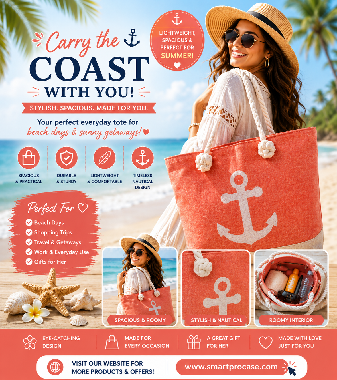 ✨ Le Sac d’Été Parfait ✨ Stylieux, spacieux et conçu pour toutes vos aventures ! Que ce soit pour la plage, le shopping, les voyages ou les sorties ensoleillées, ce sac est votre compagnon idéal au quotidien.
