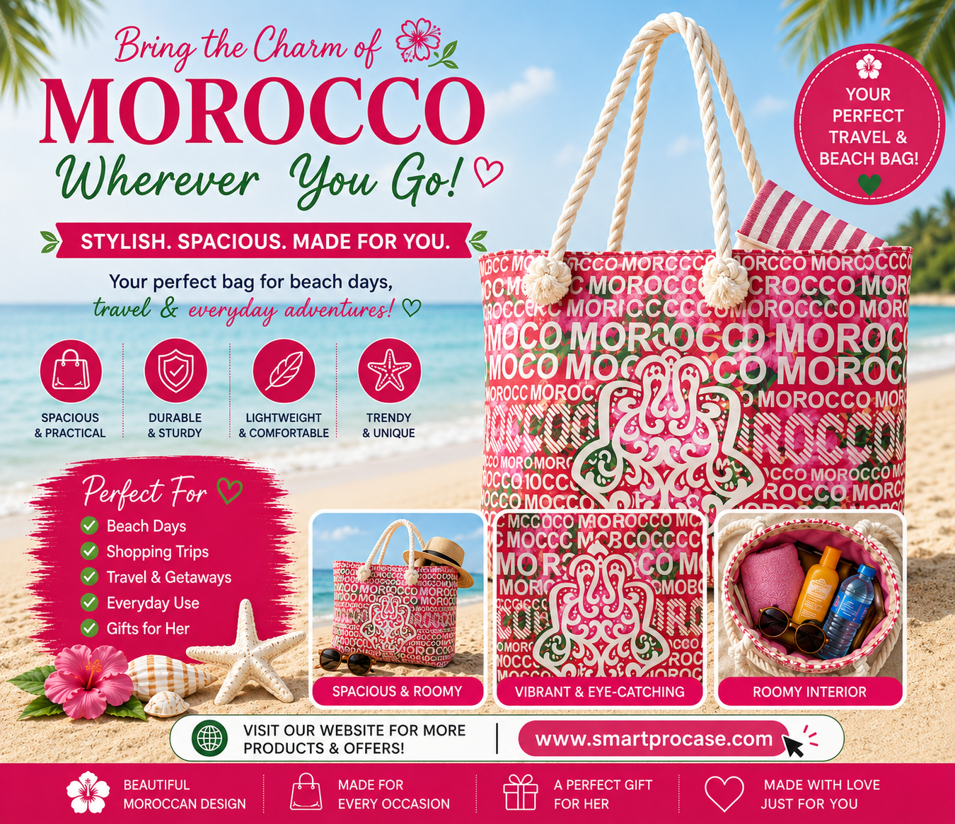 ✨ Le Sac d’Été Parfait ✨ Stylieux, spacieux et conçu pour toutes vos aventures Que ce soit pour la plage, le shopping, les voyages ou les sorties ensoleillées, ce sac est votre compagnon idéal au quotidien. - Image 3