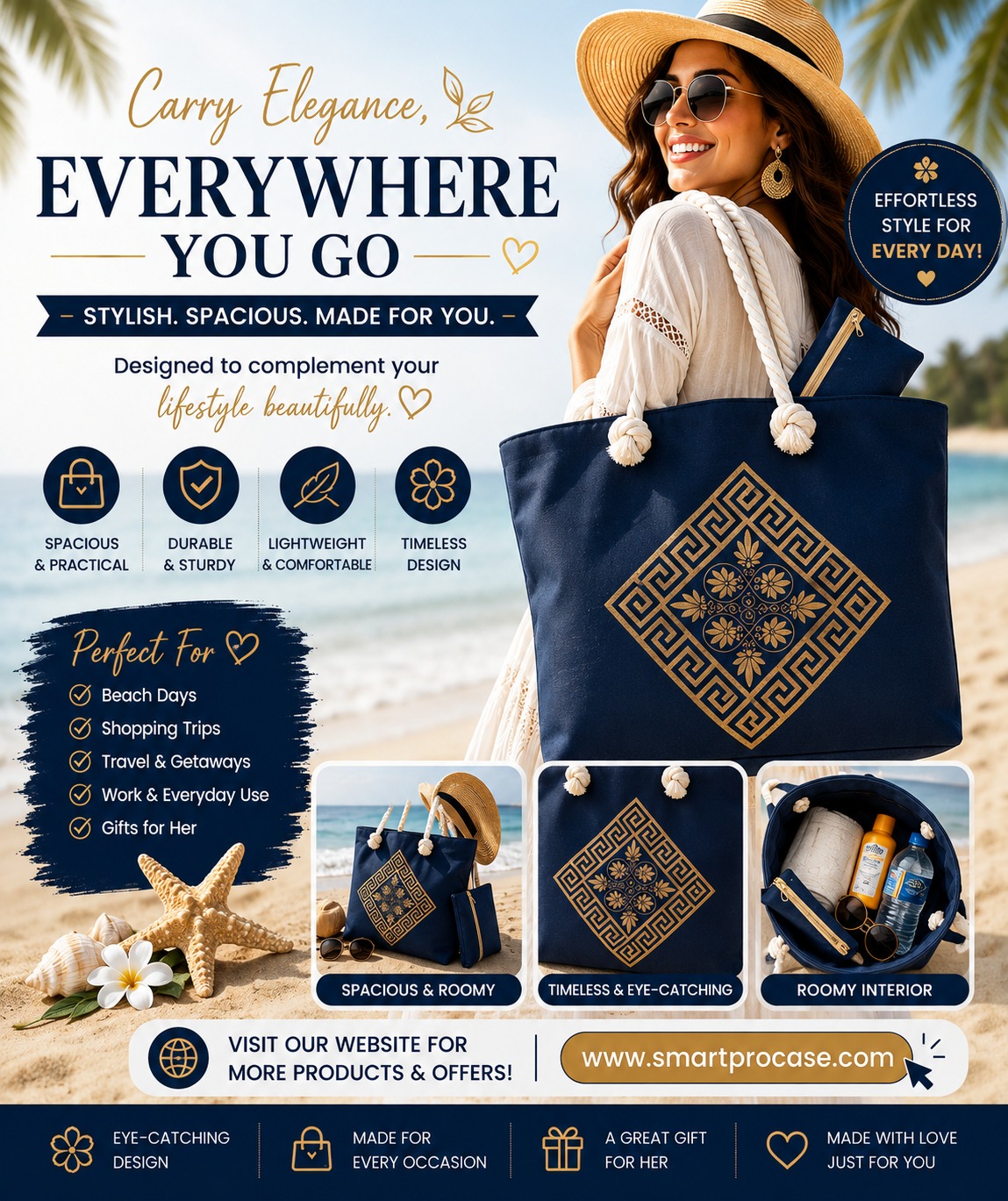 ✨ Le Sac d’Été Parfait ✨ Stylieux, spacieux et conçu pour toutes vos aventures ! Que ce soit pour la plage, le shopping, les voyages ou les sorties ensoleillées, ce sac est votre compagnon idéal au quotidien.