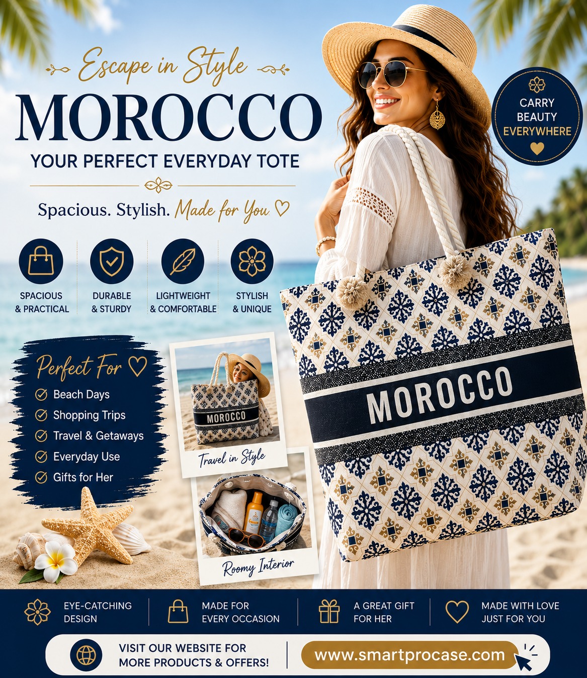 ✨ Le Sac d’Été Parfait ✨ Stylieux, spacieux et conçu pour toutes vos aventures ! Que ce soit pour la plage, le shopping, les voyages ou les sorties ensoleillées, ce sac est votre compagnon idéal au quotidien.