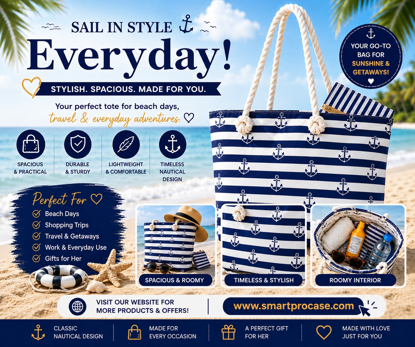 ✨ Le Sac d’Été Parfait ✨ Stylieux, spacieux et conçu pour toutes vos aventures ! Que ce soit pour la plage, le shopping, les voyages ou les sorties ensoleillées, ce sac est votre compagnon idéal au quotidien. - Image 3