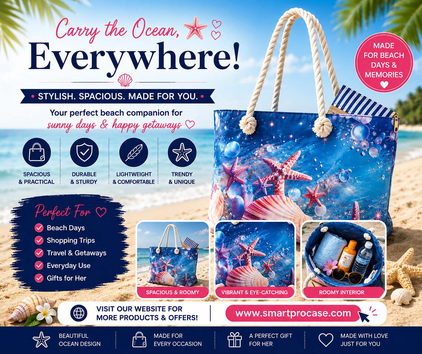 ✨ Le Sac d’Été Parfait ✨ Stylieux, spacieux et conçu pour toutes vos aventures ! Que ce soit pour la plage, le shopping, les voyages ou les sorties ensoleillées, ce sac est votre compagnon idéal au quotidien. - Image 3