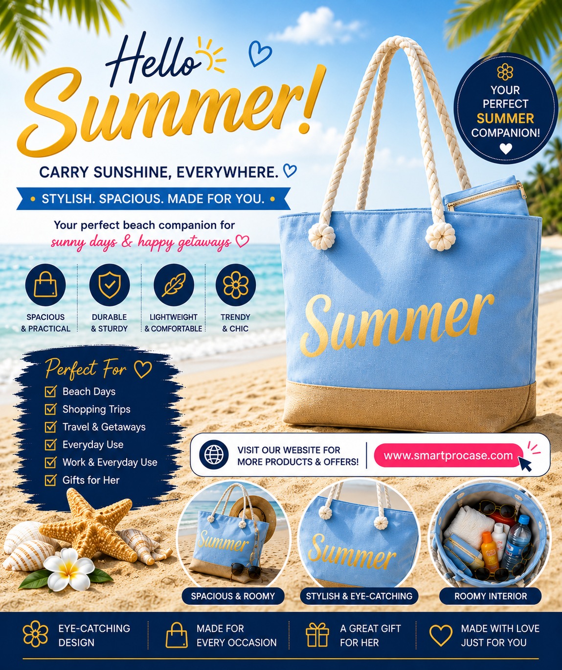 ✨ Le Sac d’Été Parfait ✨ Stylieux, spacieux et conçu pour toutes vos aventures ! Que ce soit pour la plage, le shopping, les voyages ou les sorties ensoleillées, ce sac est votre compagnon idéal au quotidien. - Image 3