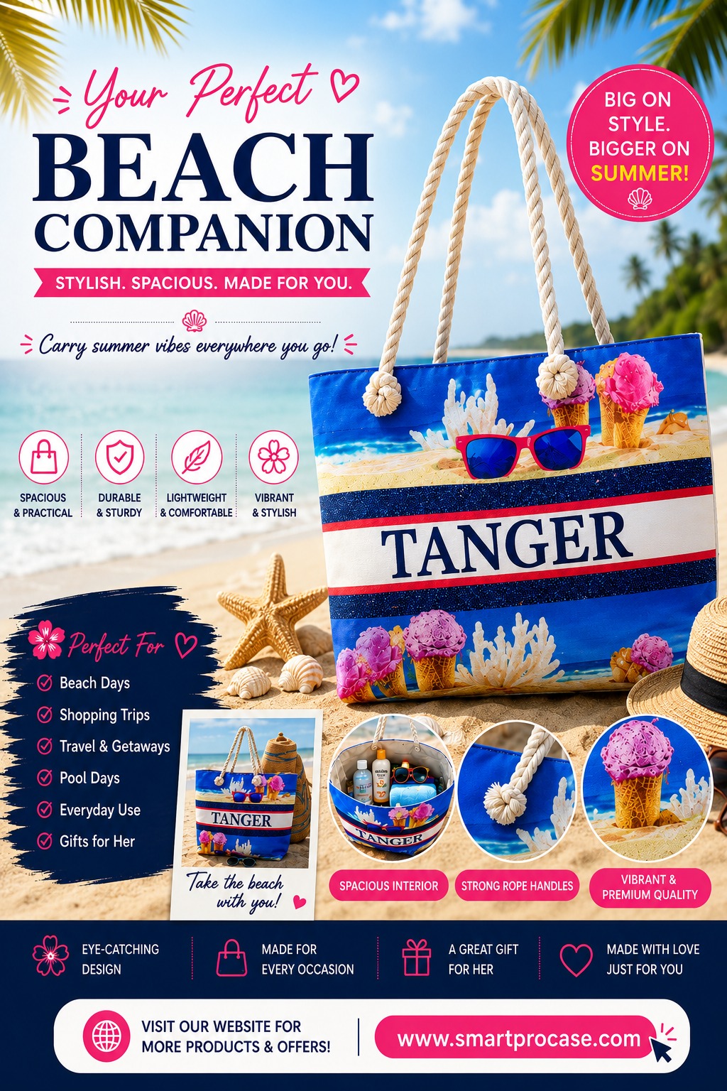 ✨ Le Sac d’Été Parfait ✨ Stylieux, spacieux et conçu pour toutes vos aventures ! Que ce soit pour la plage, le shopping, les voyages ou les sorties ensoleillées, ce sac est votre compagnon idéal au quotidien. - Image 3