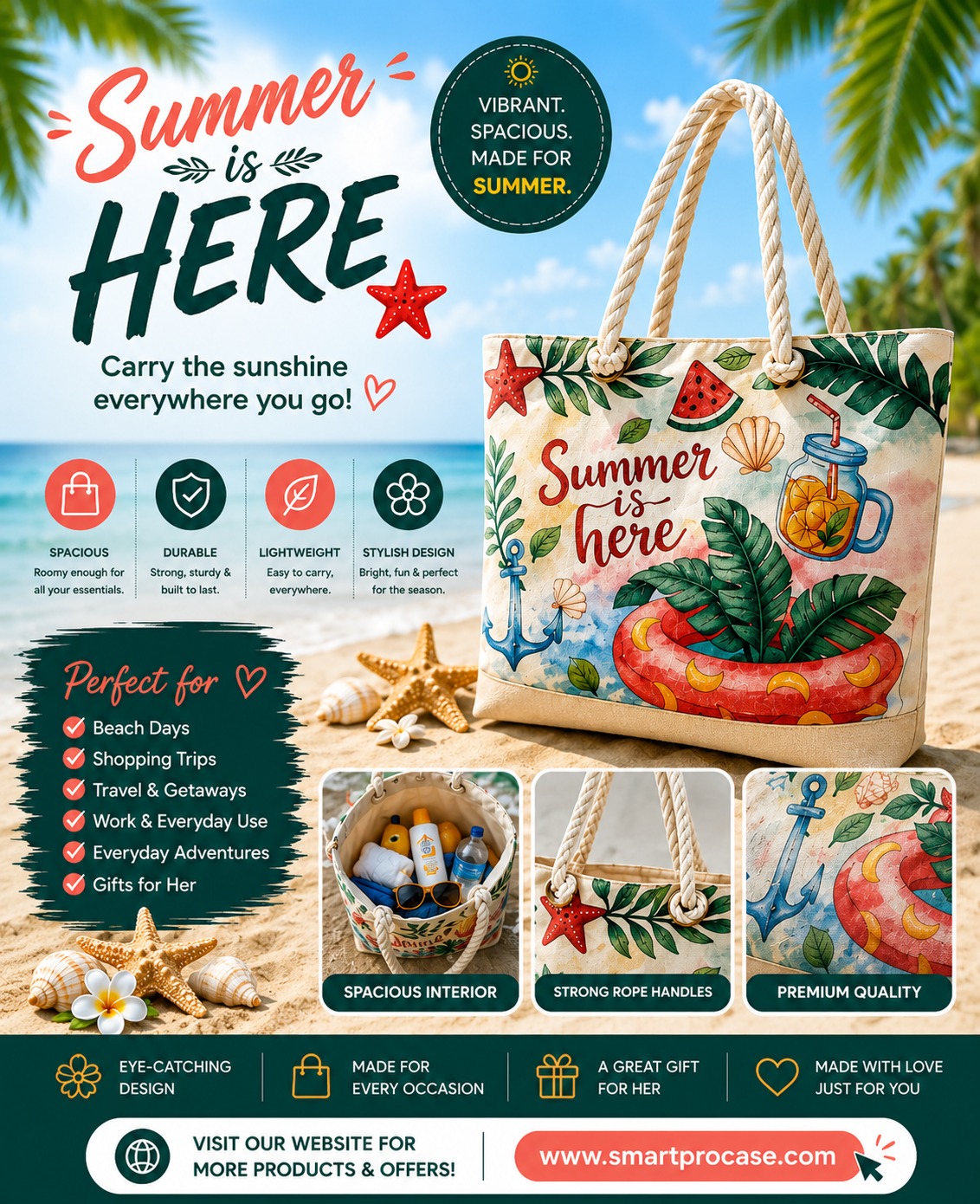 ✨ Le Sac d’Été Parfait ✨ Stylieux, spacieux et conçu pour toutes vos aventures ! Que ce soit pour la plage, le shopping, les voyages ou les sorties ensoleillées, ce sac est votre compagnon idéal au quotidien. - Image 3