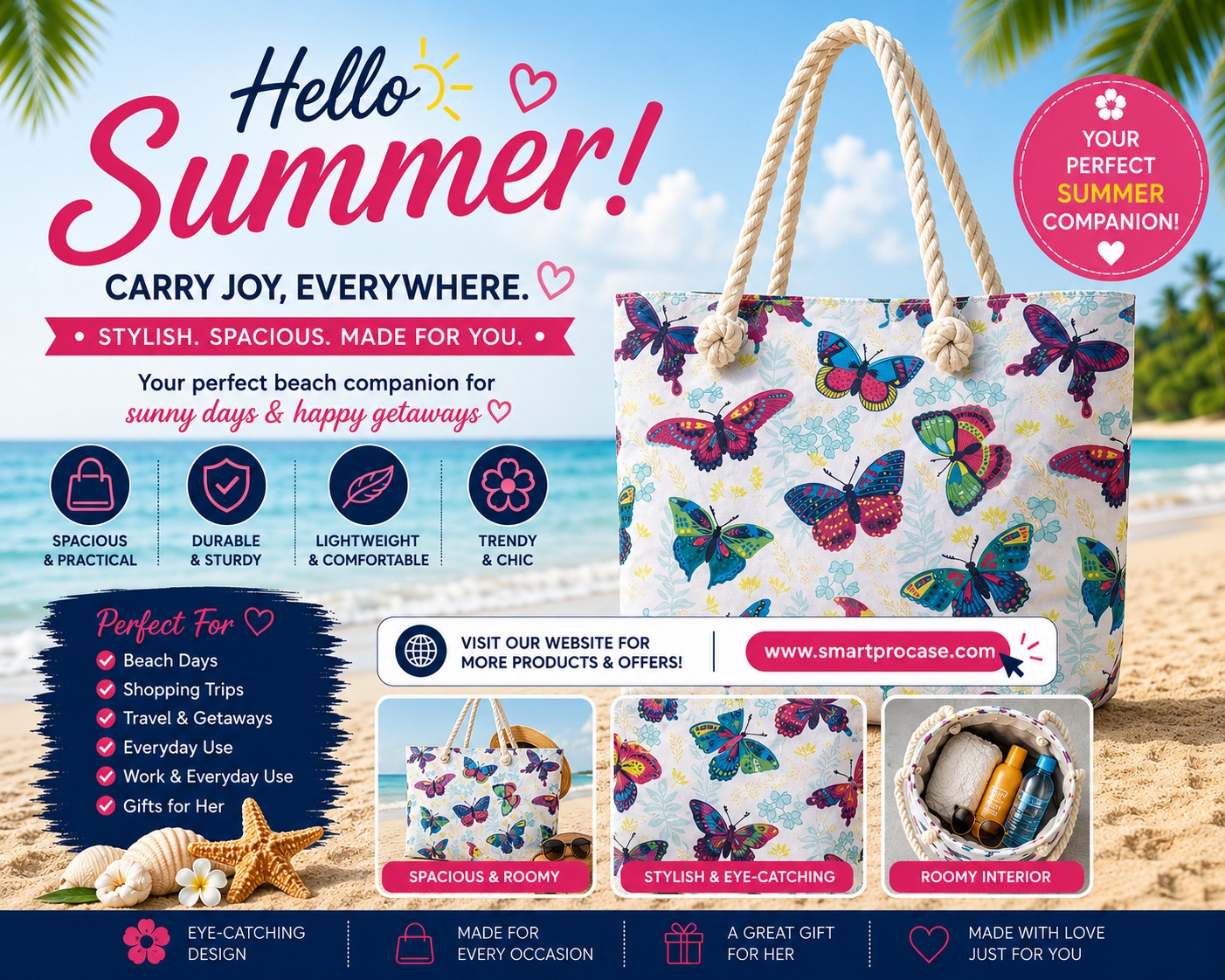 ✨ Le Sac d’Été Parfait ✨ Stylieux, spacieux et conçu pour toutes vos aventures ! Que ce soit pour la plage, le shopping, les voyages ou les sorties ensoleillées, ce sac est votre compagnon idéal au quotidien. - Image 3