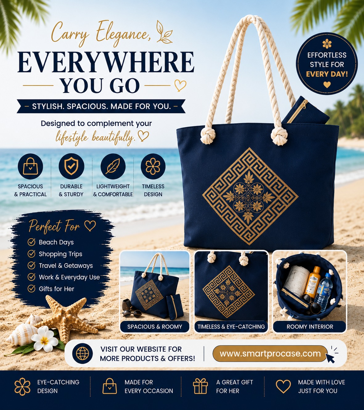 ✨ Le Sac d’Été Parfait ✨ Stylieux, spacieux et conçu pour toutes vos aventures ! Que ce soit pour la plage, le shopping, les voyages ou les sorties ensoleillées, ce sac est votre compagnon idéal au quotidien. - Image 3