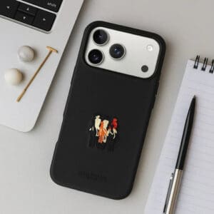 Black leather iPhone 17 Pro Max case with Santa Barbara design and Magsafe.