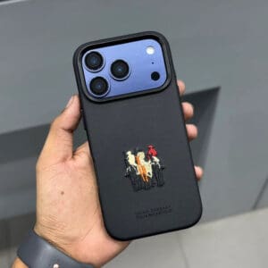 Black leather iPhone 17 Pro Max case with Santa Barbara design and Magsafe.