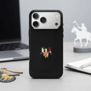 IPhone 17 Pro Max with Santa Barbara Justin Series Leather Case in black.