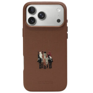 Brown leather iPhone 17 Pro Max case with Santa Barbara design and Magsafe.