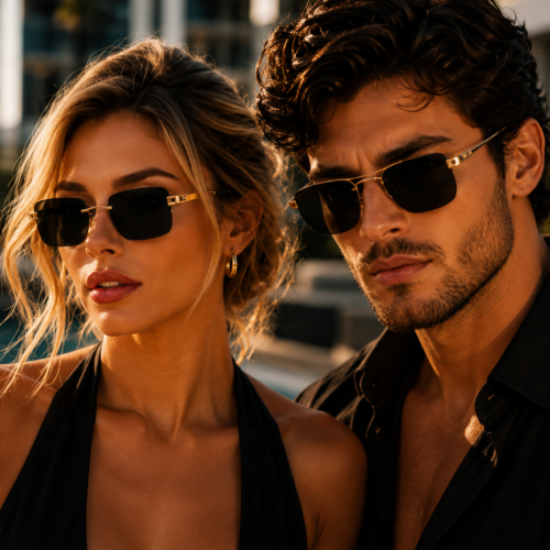 HBK Vintage Frameless Sunglasses Men Luxury Wave Cutting Metal Sun Glasses for Women Travel Shopping Shades Eyeglass UV400Lunettes de soleil