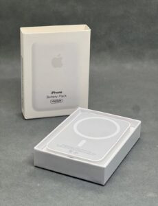 Wireless MagSafe Power Bank for iPhone with magnetic attachment.