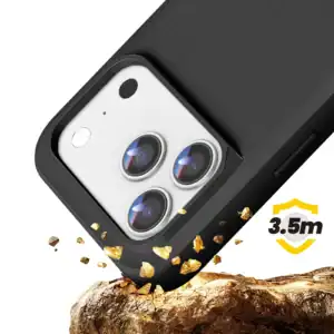 Black silicone case for iPhone 17 Pro Max with shockproof design and magnetic Magsafe.