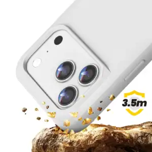 White silicone iPhone 17 Pro Max case with shockproof design and magnetic Magsafe.