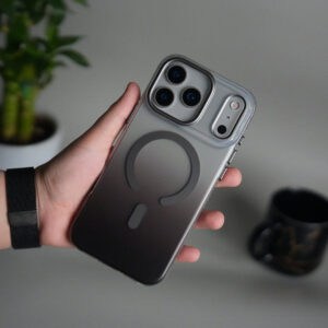 Orange iPhone 17 Pro case with camera protection and precise cutouts.