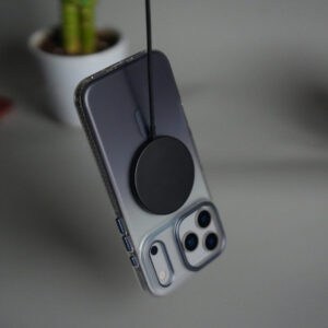 Premium iPhone 17 Pro case with hanging rope and AI button design.